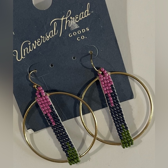 NWT Universal Thread Gold and Multicolor Beaded Hoop Earrings - Picture 1 of 2
